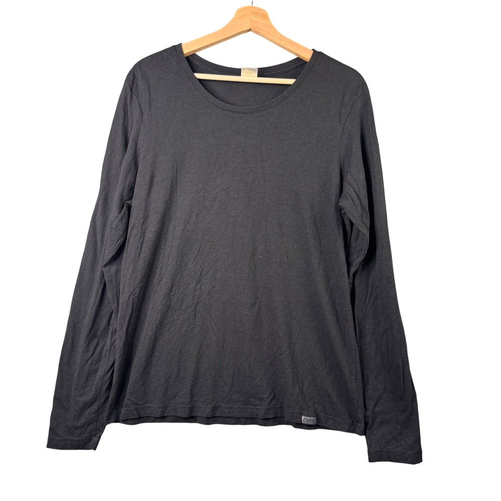 ONNO Womens Black Bamboo Long Sleeve T-Shirt Size L Scoop Neck Sustainable Basic